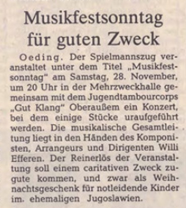 Musikfestsonntag für guten Zweck | BZ 23.11.1992