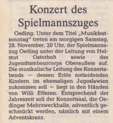 Konzert des Spielmannszuges | Borkener Zeitung  27. November 1992