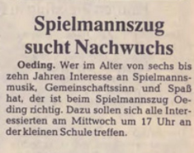 Spielmannszug sucht Nachwuchs | Die Borkener Zeitung berichtete am 08. September 1993