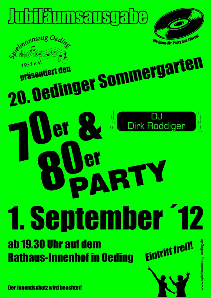 20. Oedinger Sommergarten | 70er & 80er PARTY - Plakat 2012