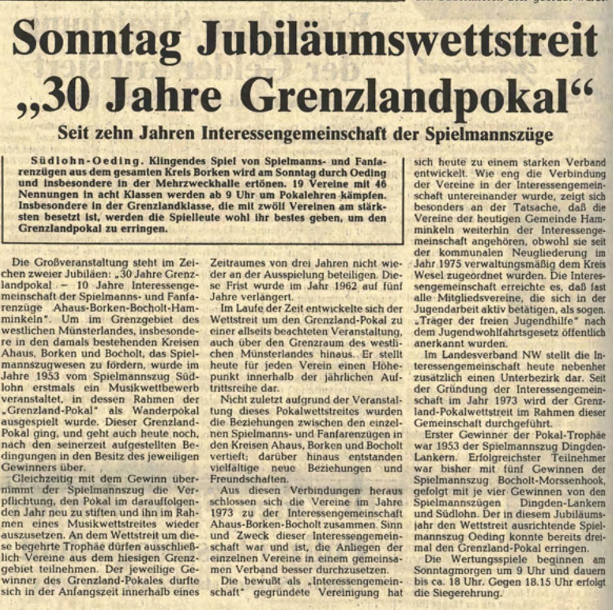 Sonntag Jubiläumswettstreit "30 Jahre Grenzlandpokal" | Borkener Zeitung berichtete am 22. April 1983