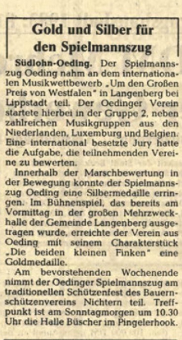 Gold und Silber für den Spielmannszug | Borkener Zeitung 2406.1983 - Lokales Südlohn
