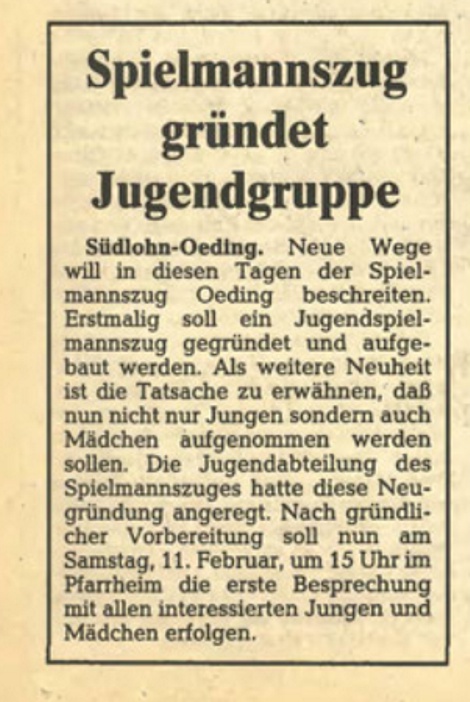 BZ 09 02 1984 - Spielmannszug gründet Jugendgruppe
