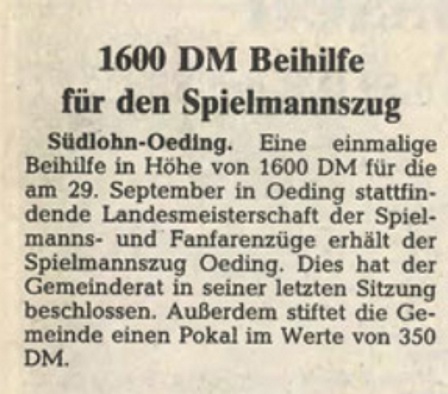 1600 DM Beihilfe für den Spielmannszug | Borkener Zeitung 26.06.1985