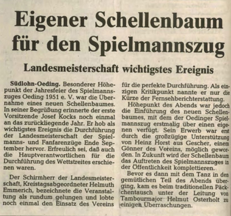 Eigener Schellenbaum für den Spielmannszug | Borkener Zeitung 07. Januar 1986