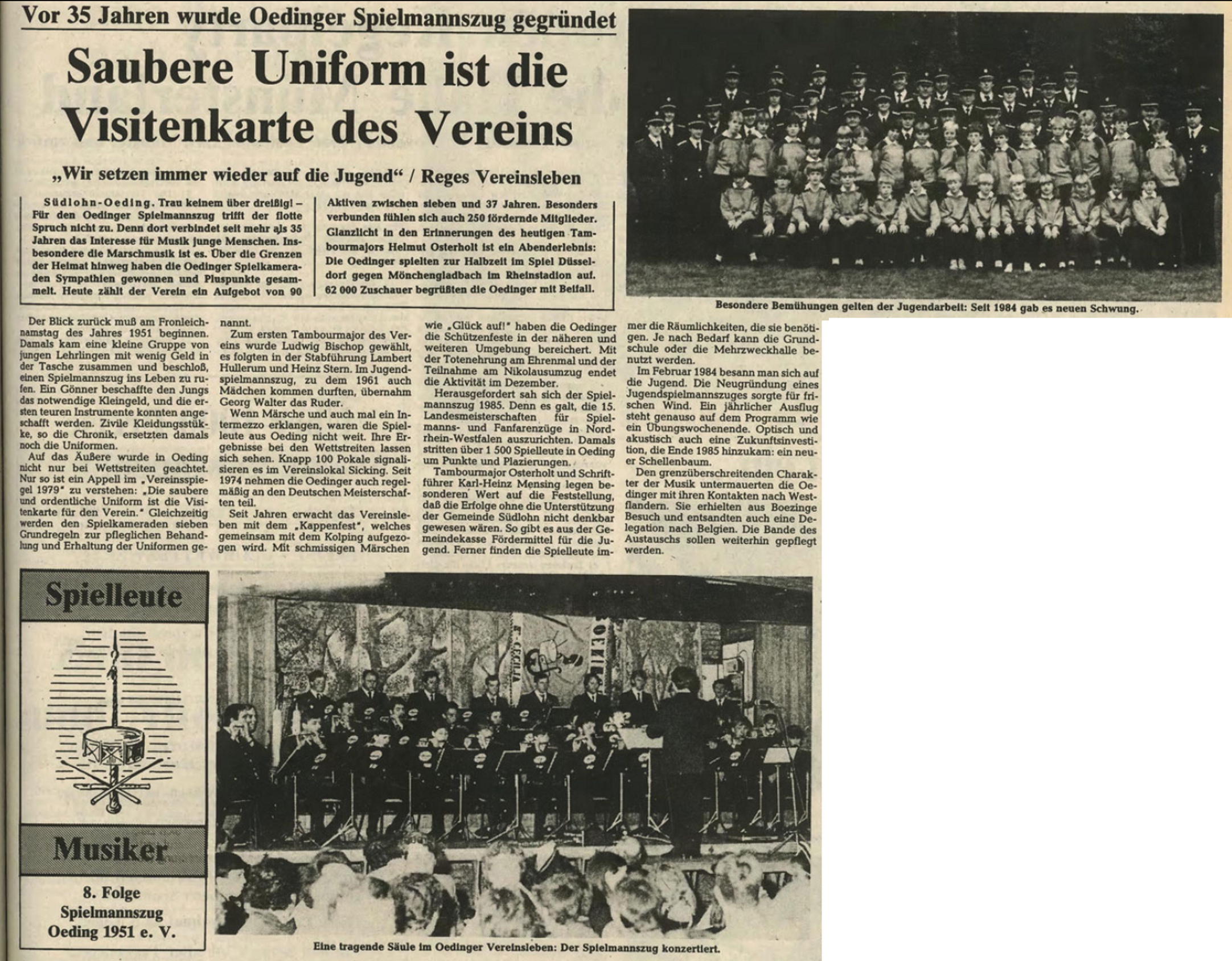 Borkener Zeitung 13.09.1986 - Vor 35 Jahren wurde Spielmannszug Oeding gegründet