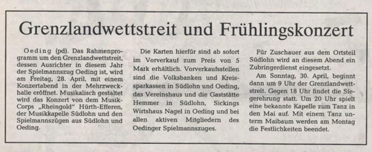 Grenzlandwettstreit und Frühlingskonzert | Die Borkener Zeitung berichtete am 19. April 1989