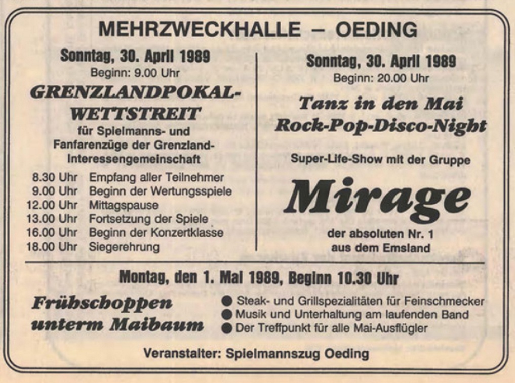 Borkener Zeitung 29.04.1989 | Werbeanzeige Spielmannszug Oeding 1951 e. V. 