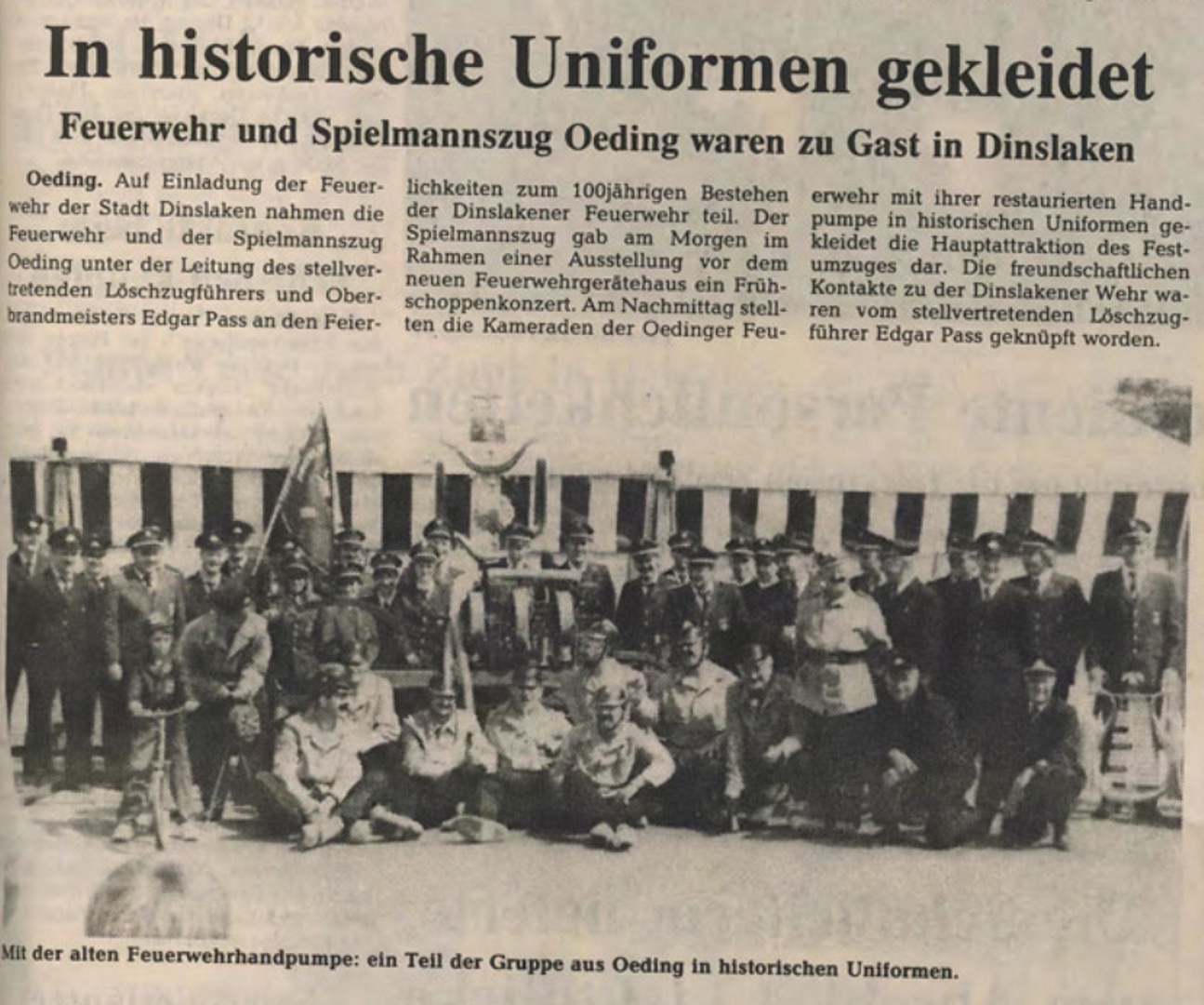 In historische Uniformen gekleidet | Feuerwehr und Spielmannszug waren zu Gast in Dinslaken | BZ 02.06.1990