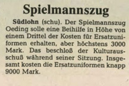 Der Spielmannszug Oeding soll eine Beihilfe... | BZ 16 03 1990