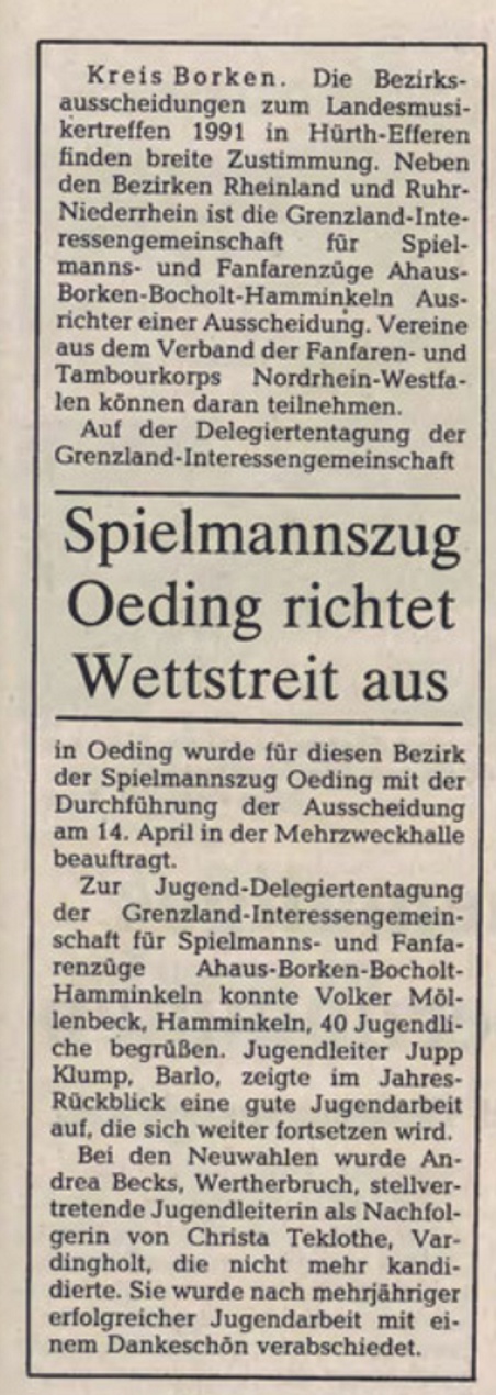 Spielmannszug Oeding richtet Wettstreit aus | BZ 31.03.1990