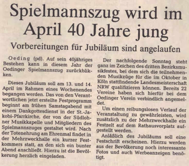 Spielmannszug wird im April 40 Jahre jung | BZ 22 01 1991