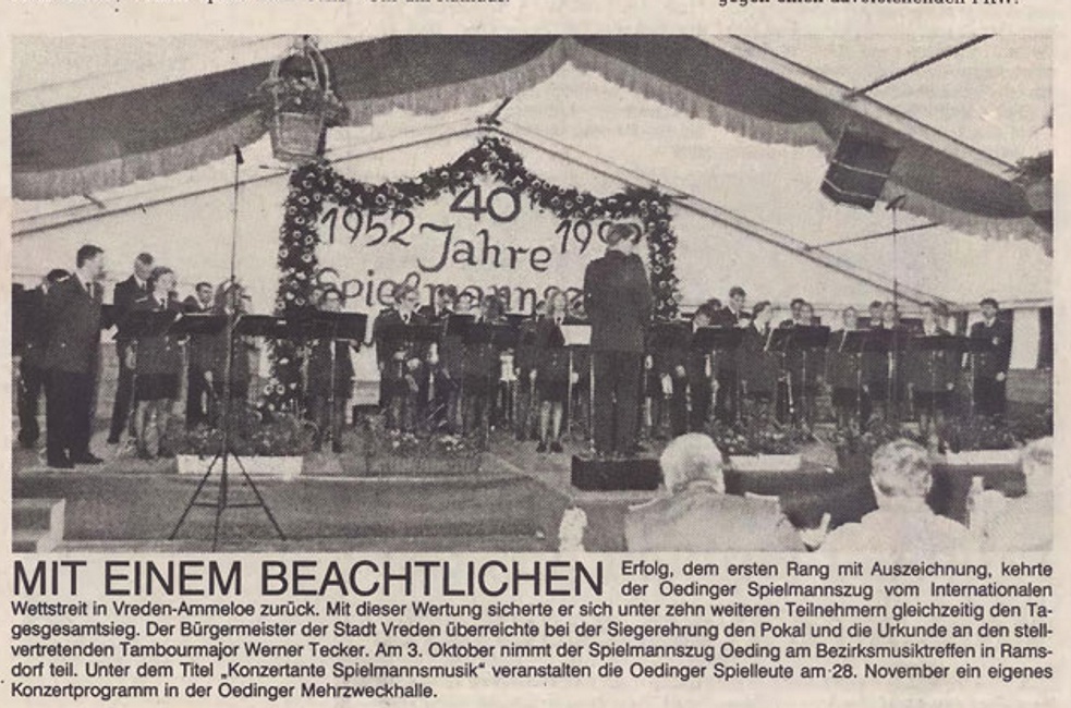 Spielmannszug aus Oeding beim internationen Wettstreit in Vreden-Ammeloe | BZ 01.09.1992
