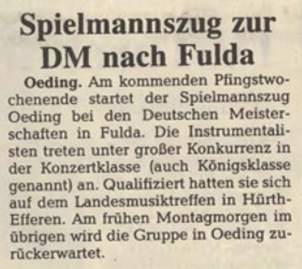 Spielmannszug zur DM nach Fulda | BZ 03.06.1992