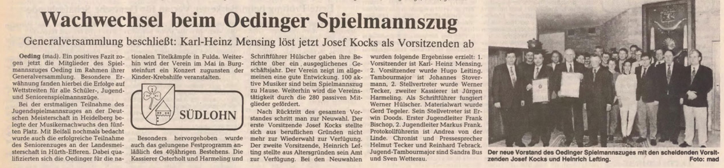 Wachwechsel beim Oedinger Spielmannszug | BZ 17 03 1992