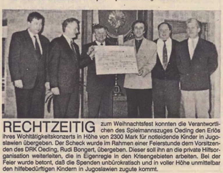 Erlös des Wohltätigkeitskonzert | Spende für notleidende Kinder - BZ 18.12.1992