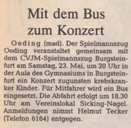 Mit dem Bus zum Konzert nach Burgsteinfurt | BZ 20.05.1992
