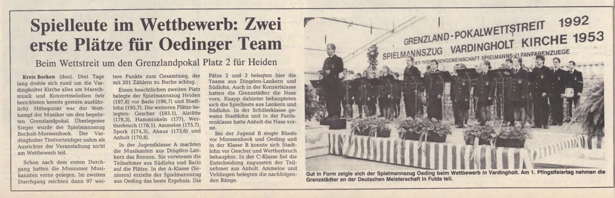 Spielleute im Wettbewerb: Zwei erste Plätze für Oedinger Team | Grenzlandwettstreit 1992