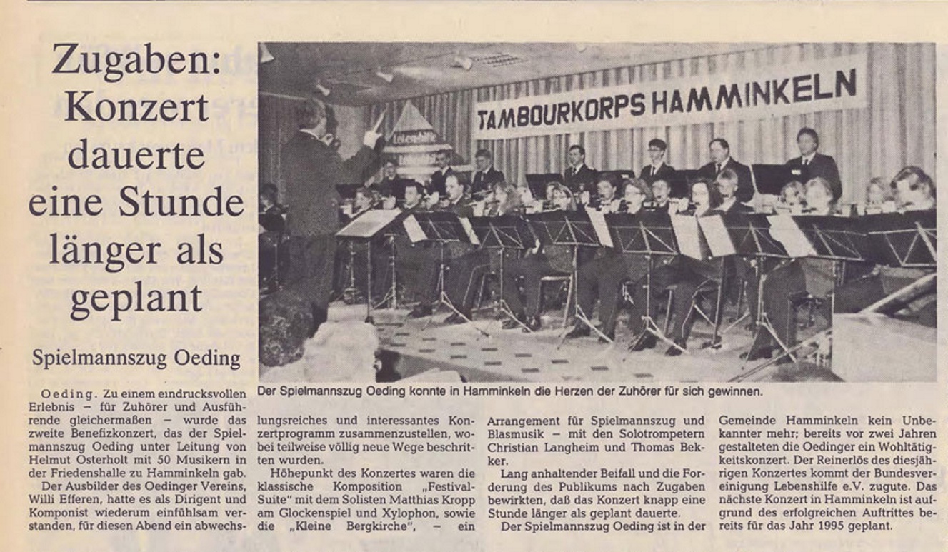 Benefizkonzert in Hamminkeln | Borkener Zeitung berichtete am 27. April 1993