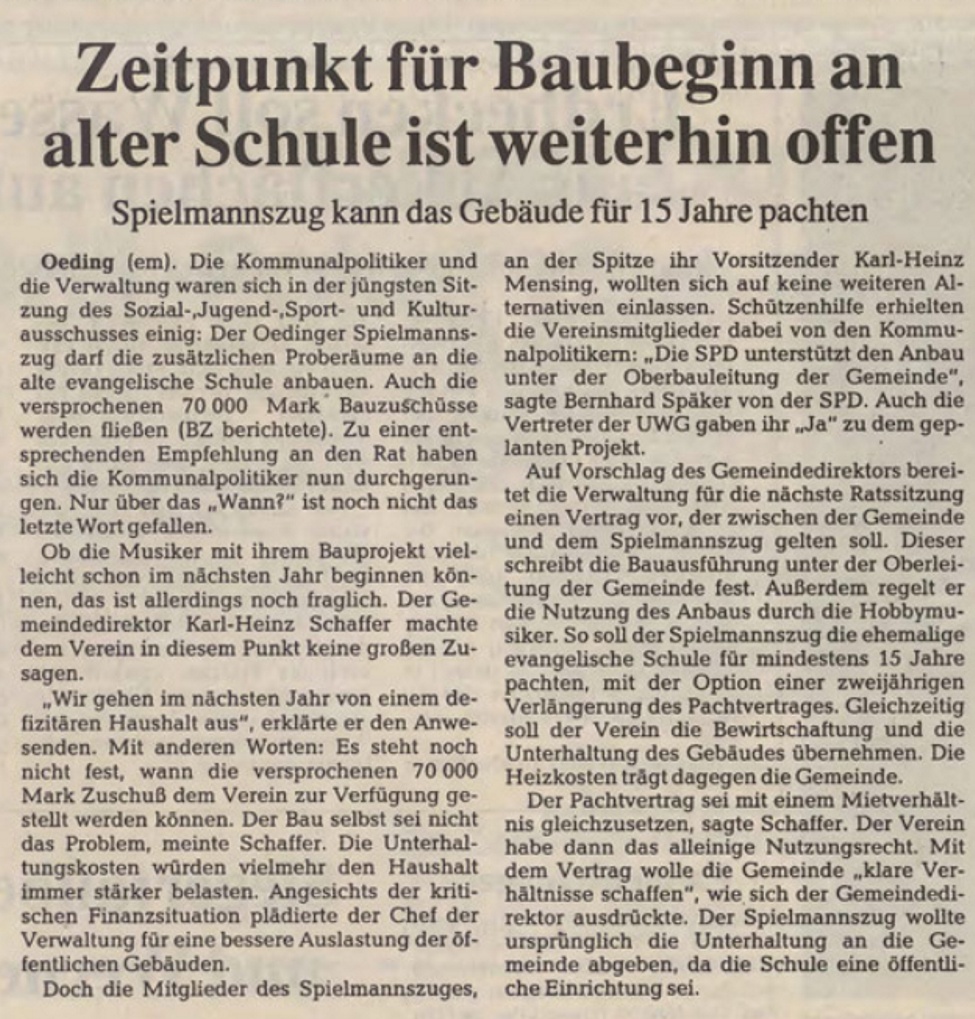 Zeitpunkt für Baubeginn an alter Schule ist weiterhin offen | BZ 19 08 1994