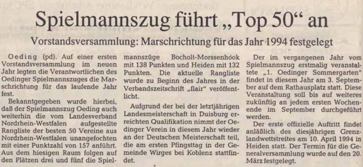 Spielmannszug führt "Top 50" an | Borkener Zeitung 22. Februar 1994