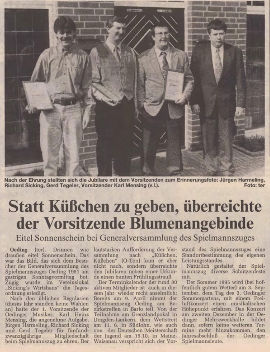 Eitel Sonnenschein bei Generalversammlung des Spielmannszuges | Borkener Zeitung Z 13. März 1995