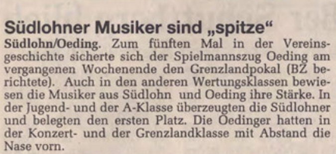 Oeding gewinnt den Grenzlandpokal | BZ 30.04.1996