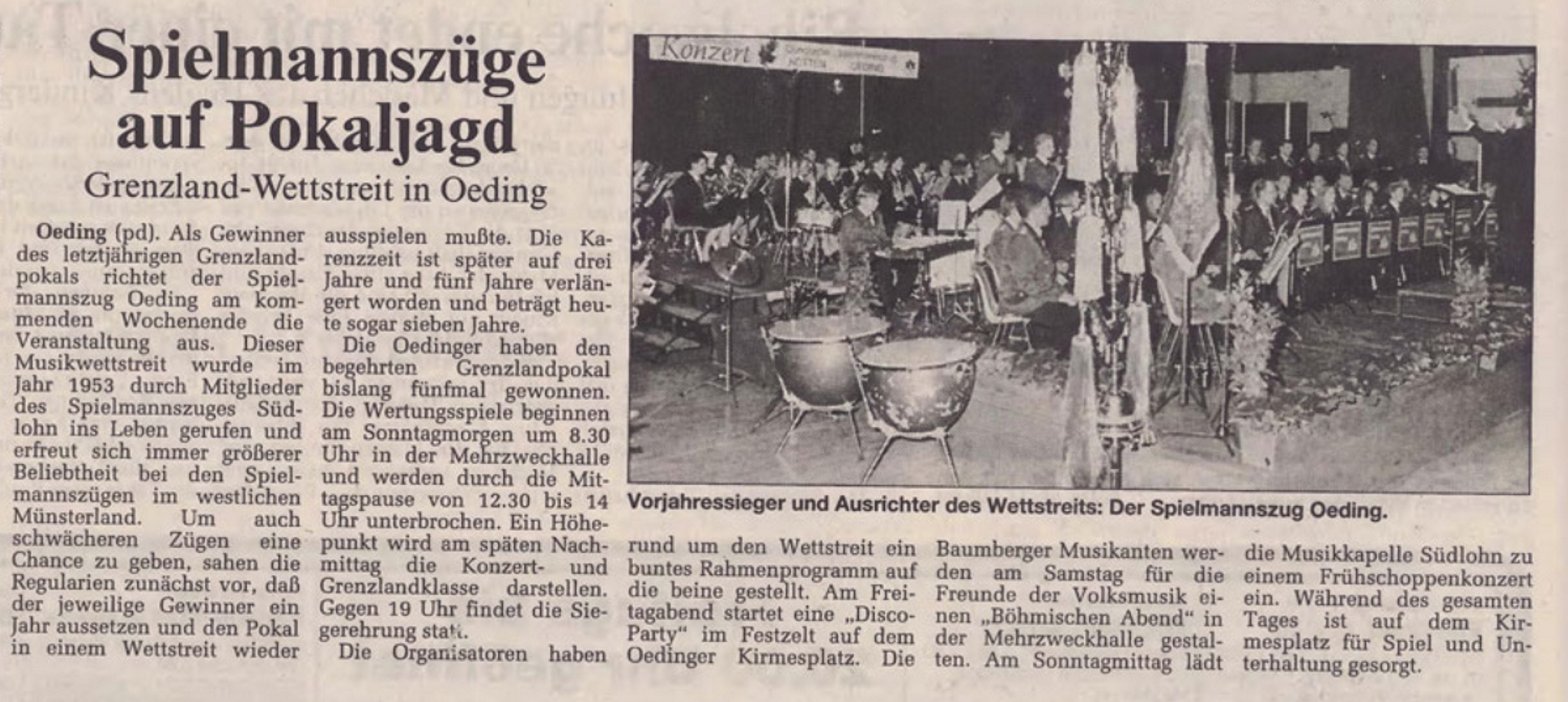 Grenzlandwettstreit in Oeding | Borkener Zeitung berichtet am 25.04.1997