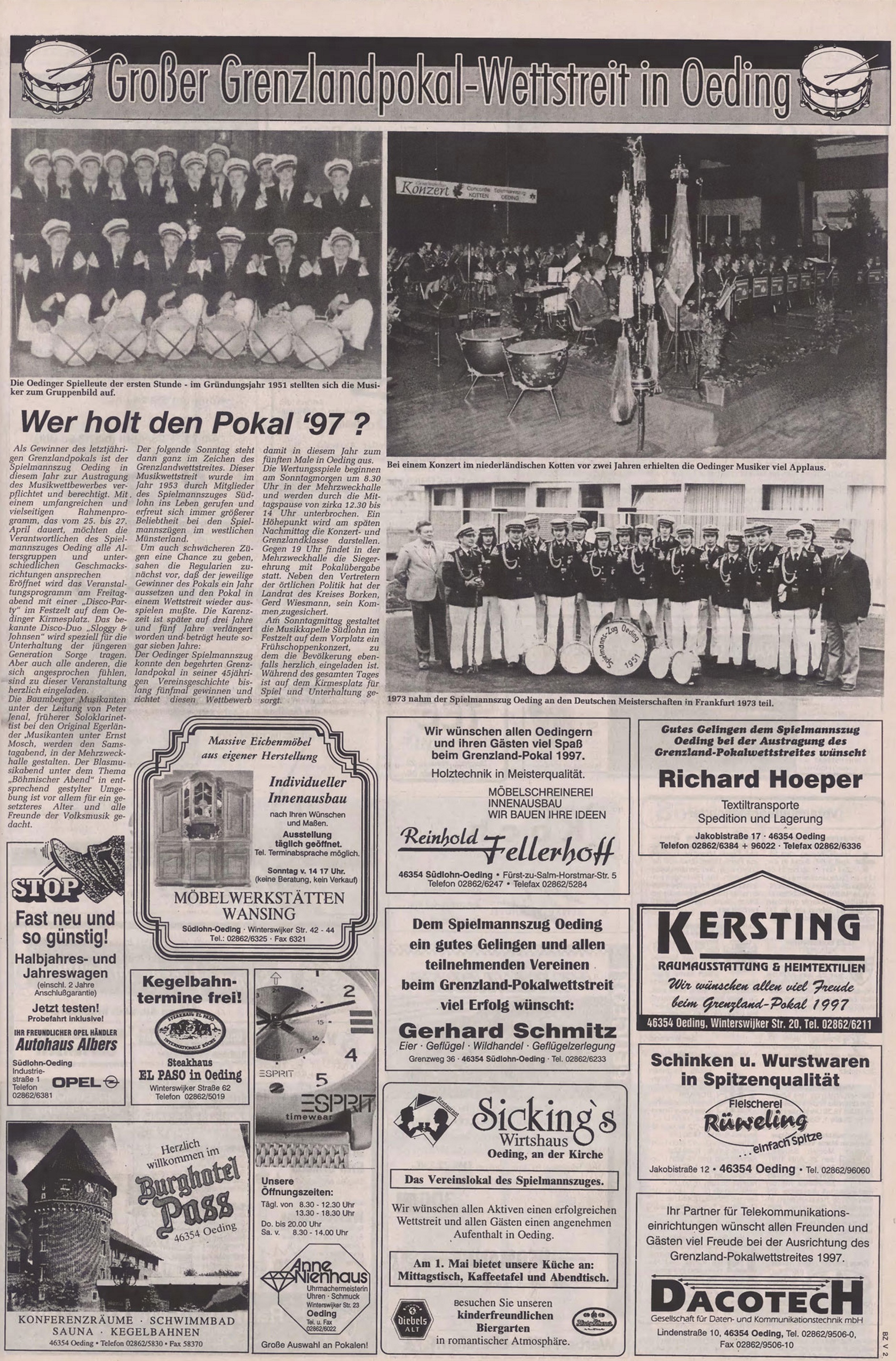 Borkener Zeitung 25.04.1997 | Sonderseite 2 zum Grenzlandpokal-Wettstreit in Oeding