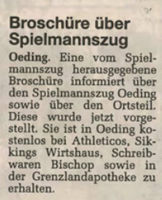 Borkener Zeitung berichtet am 09.11.1998 über den Spielmannszug Oeding