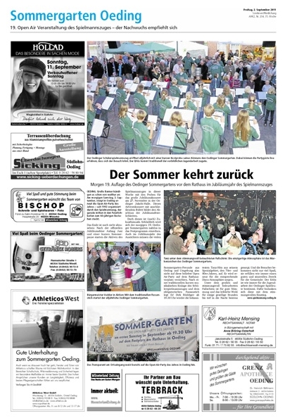 Sonderseite der Münsterland Zeitung vom 02.09.2011 Oedinger Sommergarten 2011