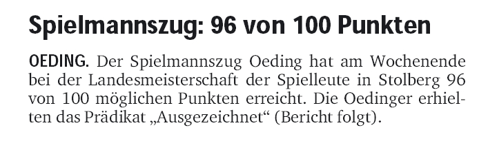 Münsterland Zeitung vom 01.10.2012 - Spielmannszug: 96 von 100 Punkten