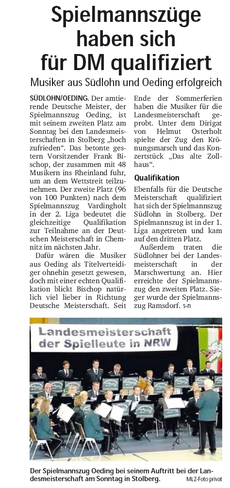 Spielmannszüge haben sich für die Deutsche Meisterschaft in Chemnitz qualifiziert