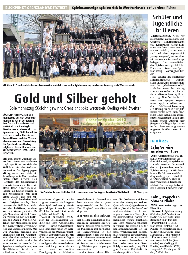 Münsterland Zeitung vom 03.04.2012 - Bericht vom Grenzlandwettstreit in Wertherbruch 2012