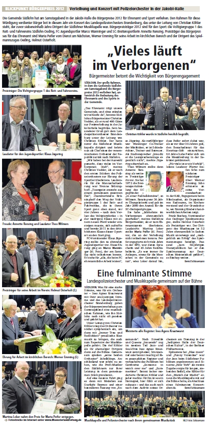 Bürgerpreisverleihung an Helmut Osterholt im Jahr 2012