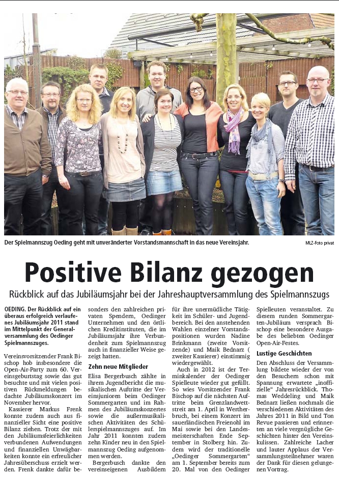 Münsterland Zeitung vom 28.02.2012 - Bericht zur Generalversammlung
