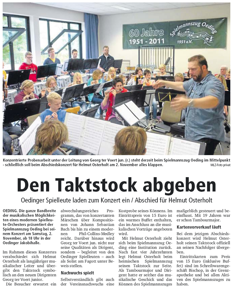 Münsterland  Zeitung 23.10.2013 - Den Taktstock abgeben