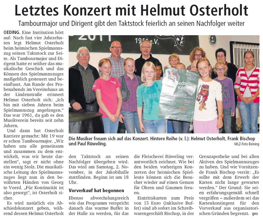 Letztes Konzert mit Helmut Osterholt - Münsterland Zeitung 30.09.2013