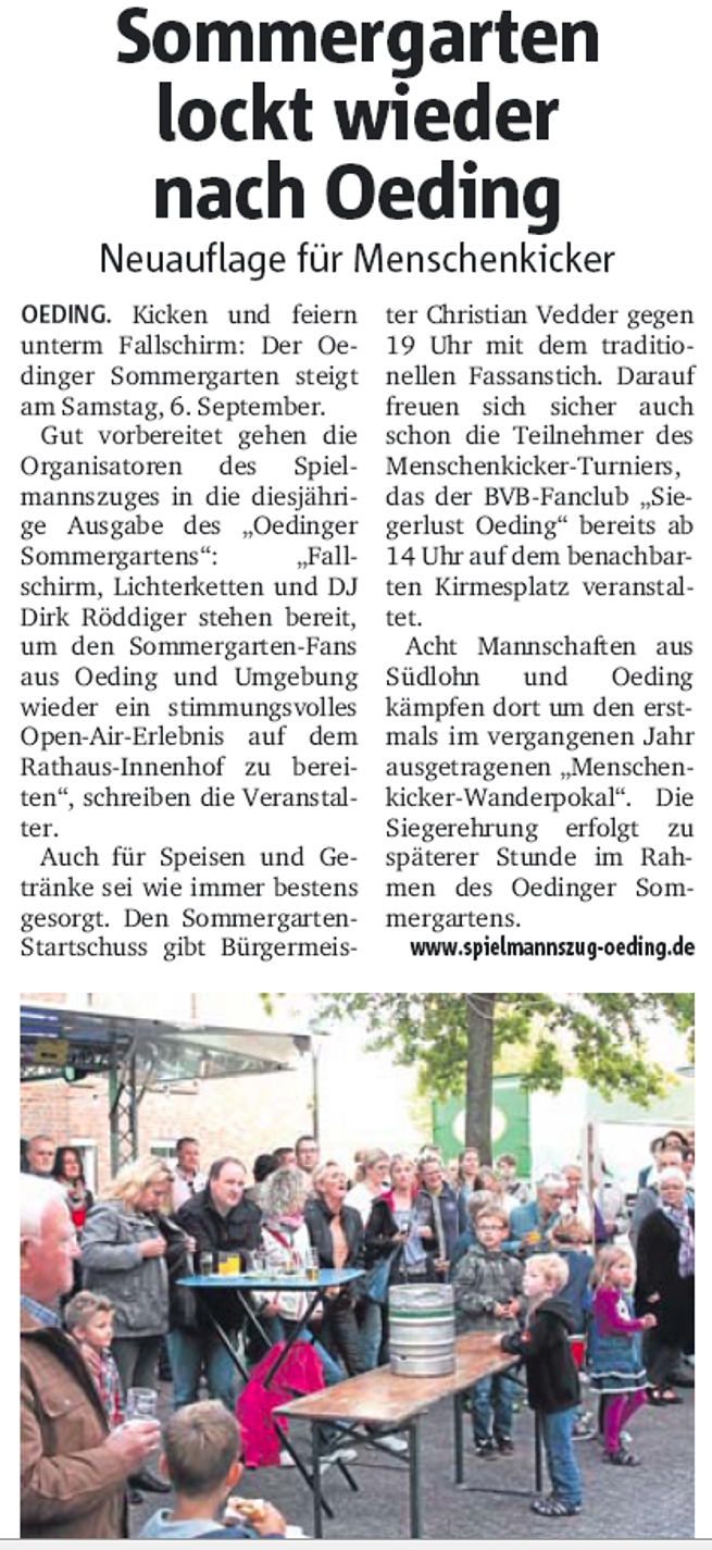Münsterland Zeitung vom 03.09.2014 | Sommergarten lockt wieder nach Oeding