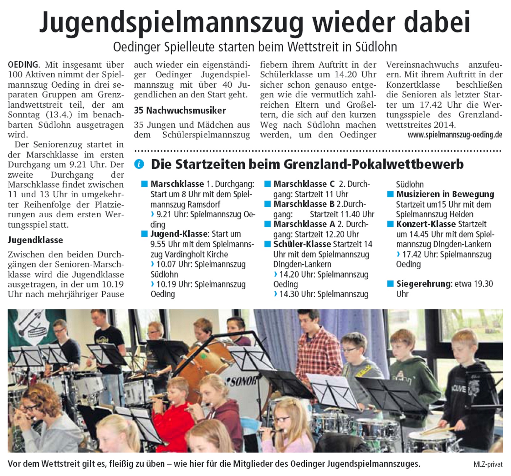 Jugendspielmannszug wieder dabei | Münsterland Zeitung 11.04.2014