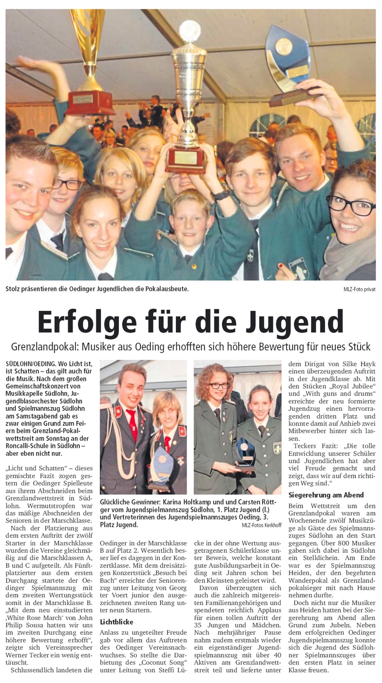 Münsterland Zeitung 15.04.2014 | Erfolge für die Jugend
