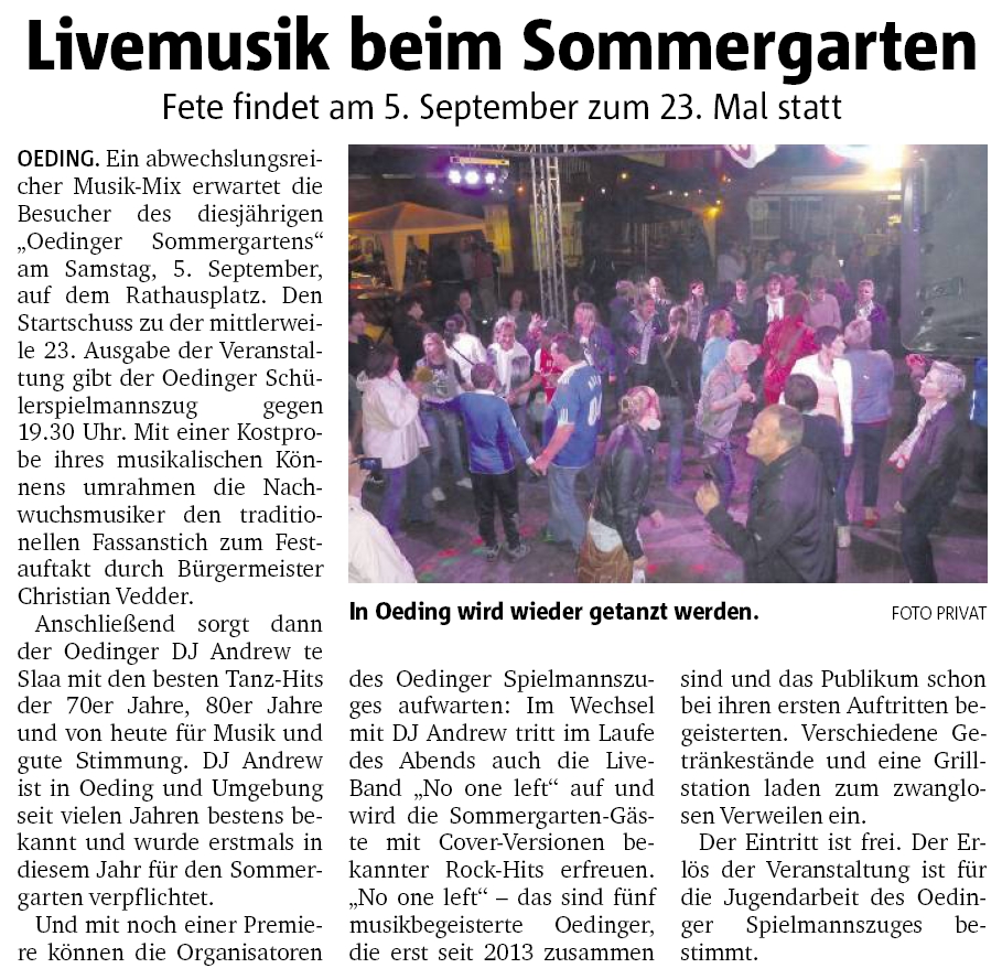 Livemusik beim Sommergarten | 05. September 2015