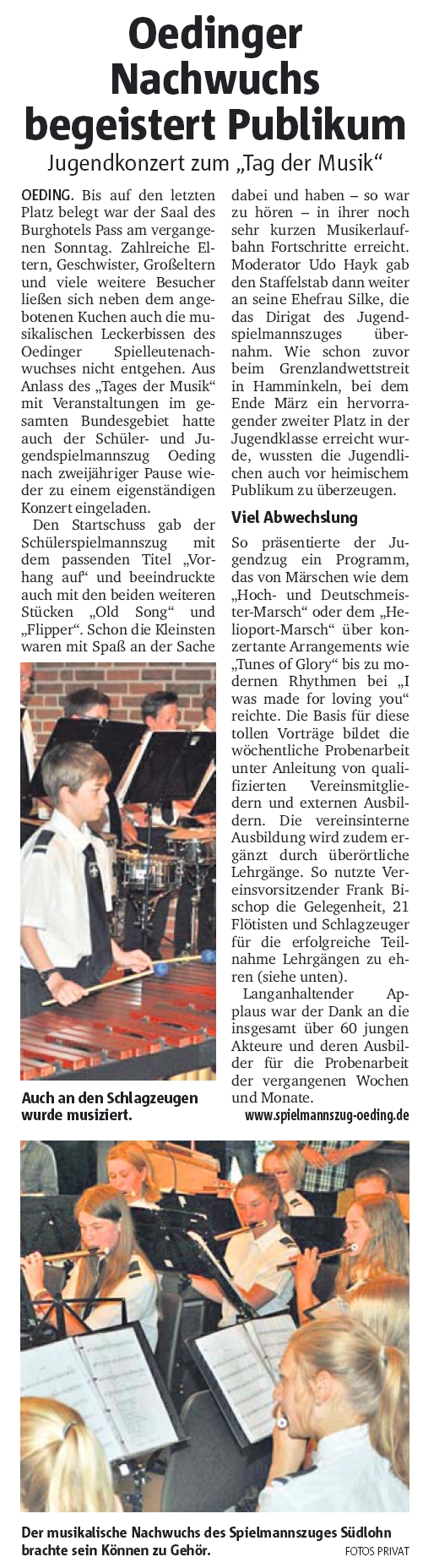 Jugend- und Schülerkonzert | Münsterland Zeitung berichtete am 24.06.2015