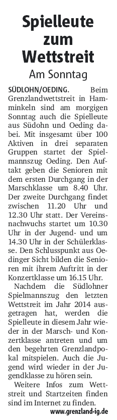 Spielleute zum Wettstreit - Münsterland Zeitung 28.03.2015
