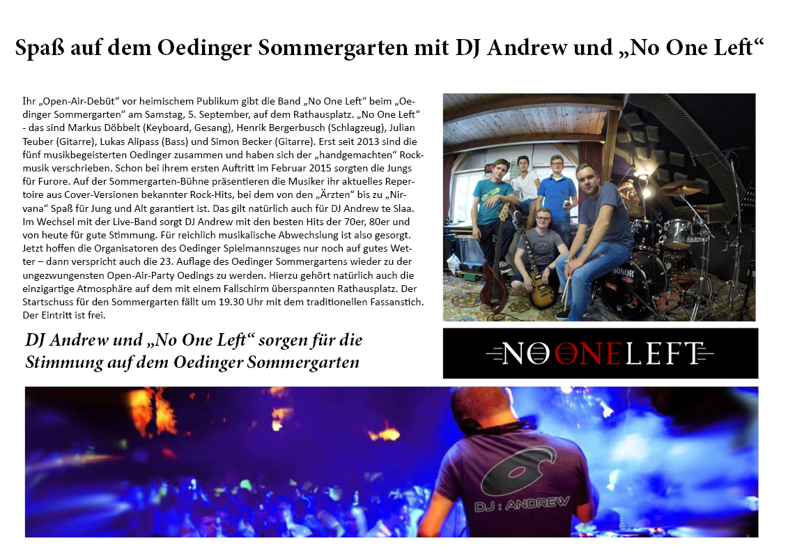 Spaß auf dem Oedinger Sommergarten mit DJ Andrew und "No One Left"